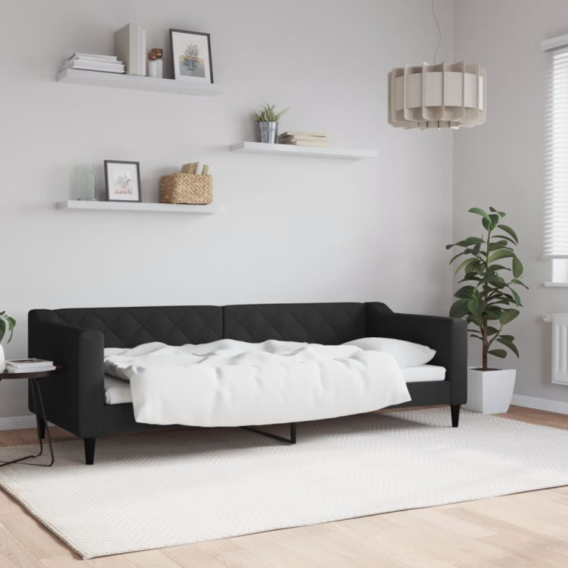 Sofa z funkcją spania, czarna, 80x200 cm, obita tkaniną