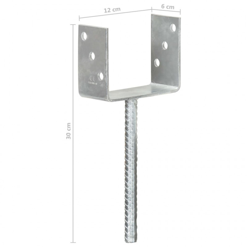 Kotwy do słupków, 6 szt., srebrne, 12 x 6 x 30 cm, stal