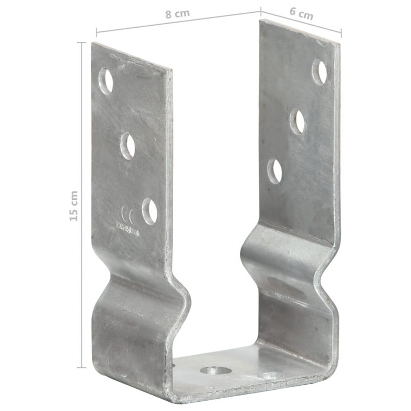 Kotwy do słupków, 6 szt., srebrne, 8 x 6 x 15 cm, stal