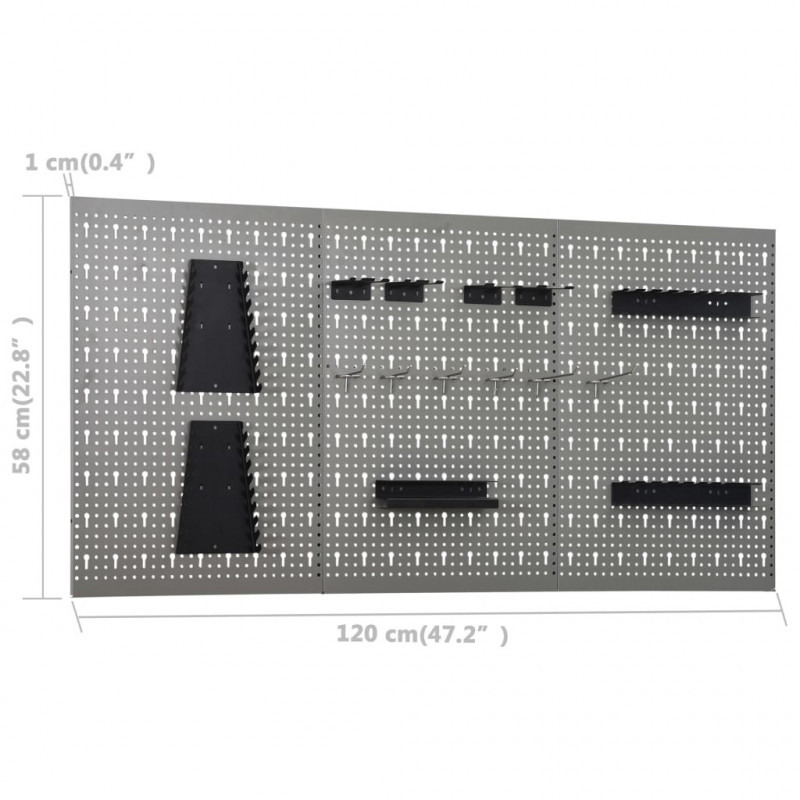 Ścienne płyty perforowane, 3 szt., 40x58 cm, stal
