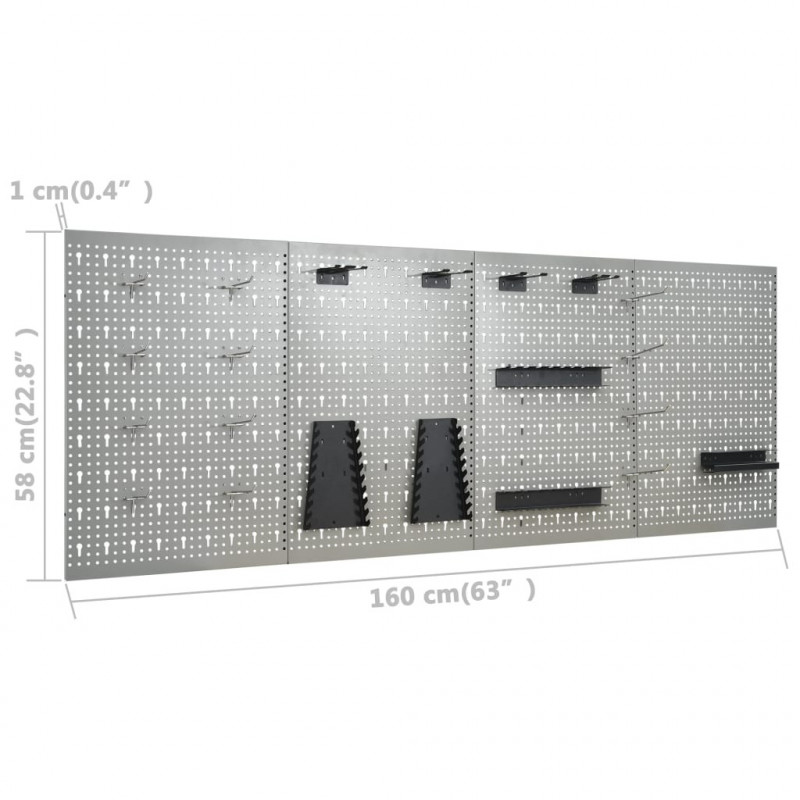 Ścienne płyty perforowane, 4 szt., 40x58 cm, stal
