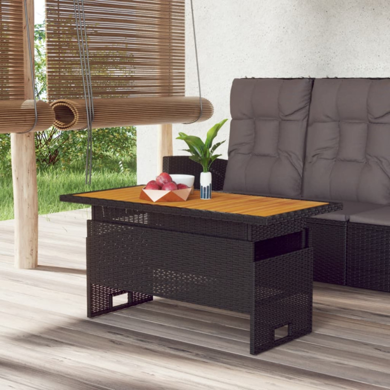 Stół ogrodowy, czarny, 100x50x43/63 cm, akacja i polirattan