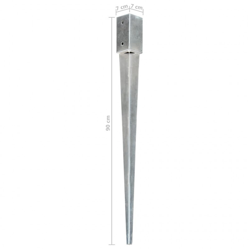 Kołki gruntowe, 2 szt., srebrne, 7x7x90 cm, stal galwanizowana