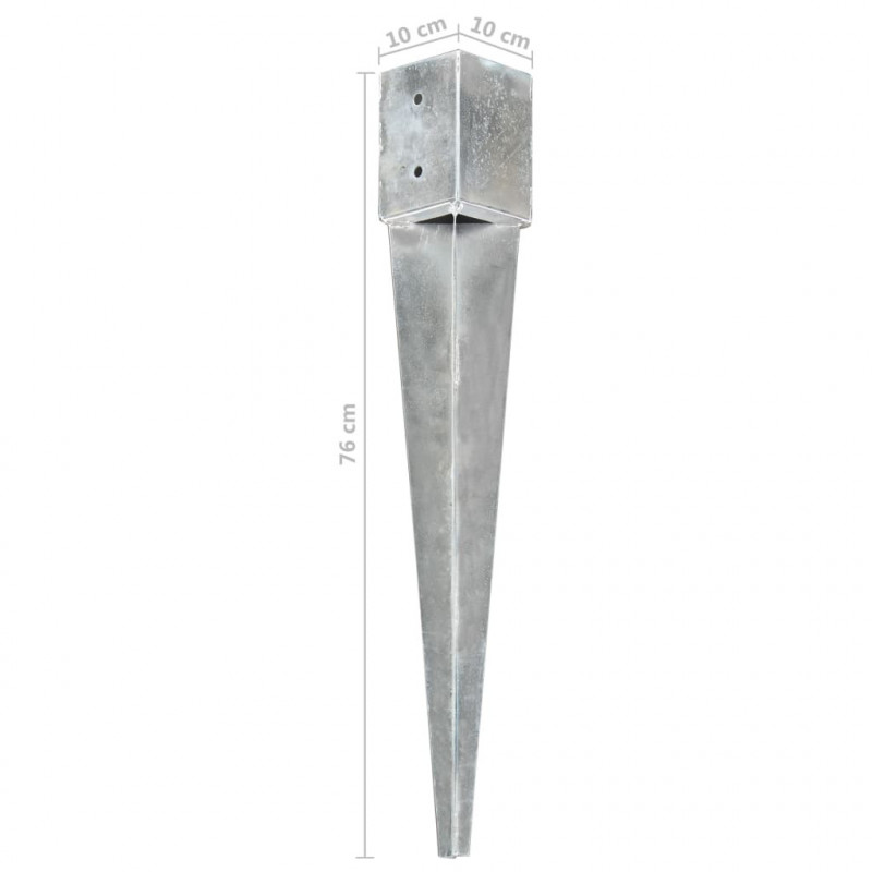 Kołki gruntowe, 2 szt., srebrne, 10x10x76 cm, stal
