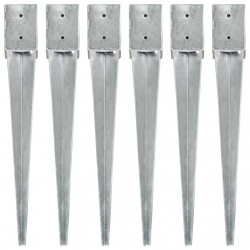 Kołki gruntowe, 6 szt., srebrne, 10x10x76 cm, stal
