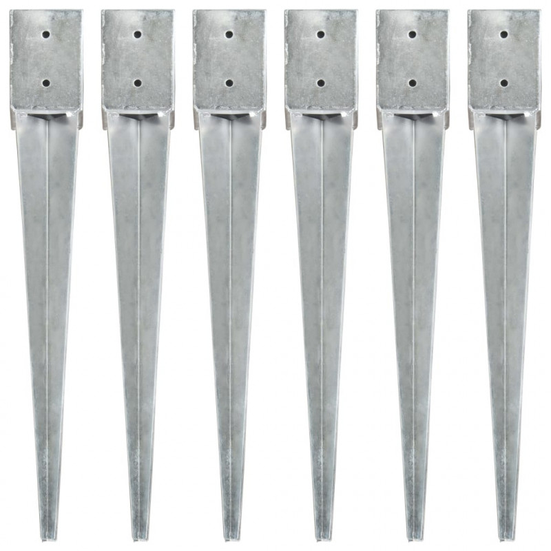 Kołki gruntowe, 6 szt., srebrne, 10x10x76 cm, stal