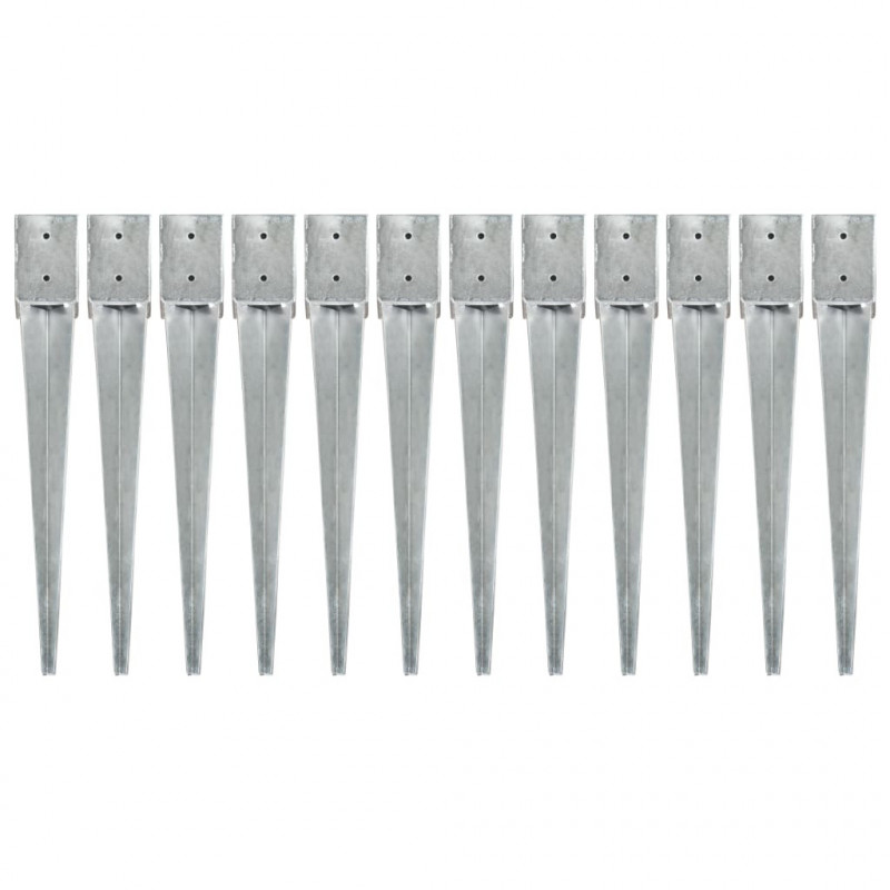 Kołki gruntowe, 12 szt., srebrne, 10x10x76 cm, stal