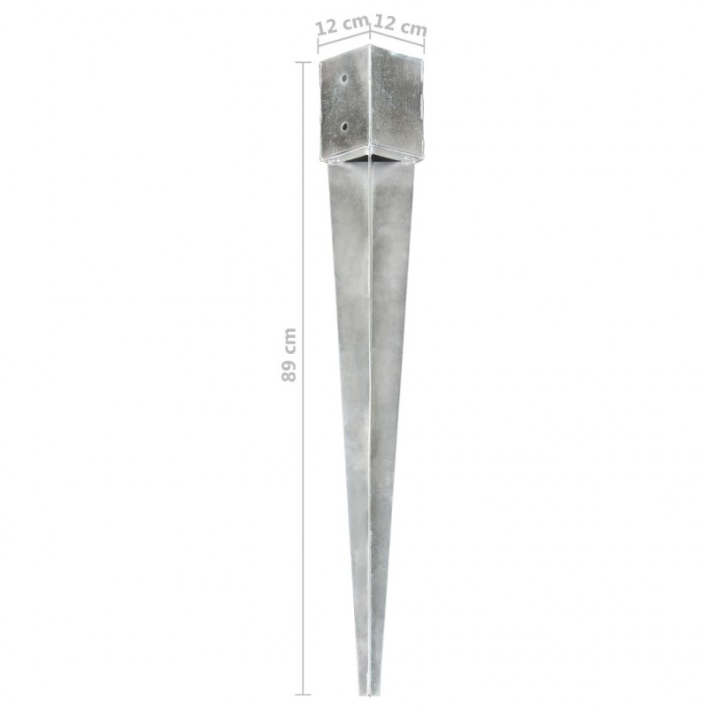 Kołki gruntowe, 2 szt., srebrne, 12x12x89 cm, stal