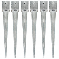 Kołki gruntowe, 6 szt., srebrne, 12x12x89 cm, stal