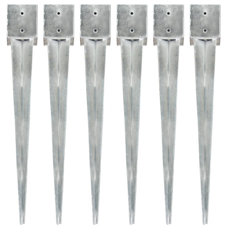 Kołki gruntowe, 6 szt., srebrne, 12x12x89 cm, stal