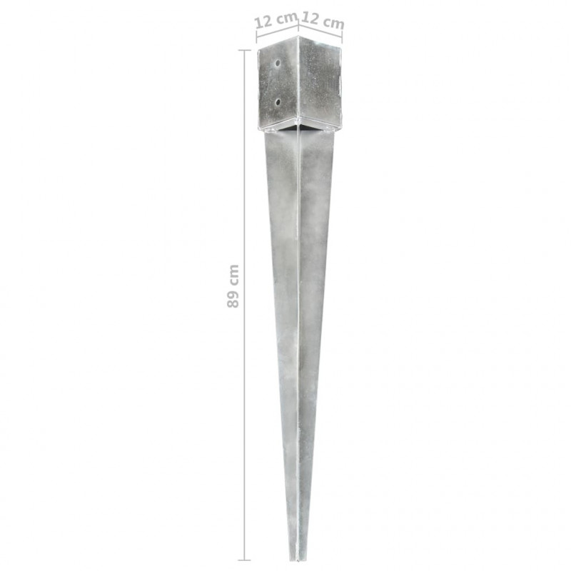 Kołki gruntowe, 6 szt., srebrne, 12x12x89 cm, stal