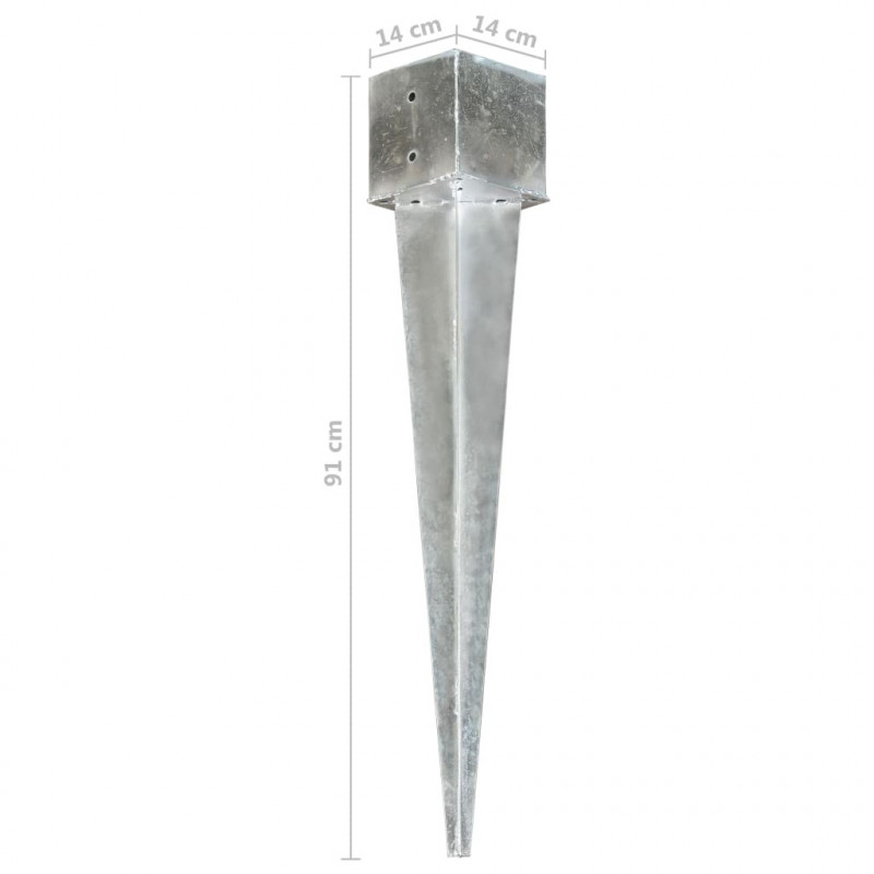 Kołki gruntowe, 2 szt., srebrne, 14x14x91 cm, stal