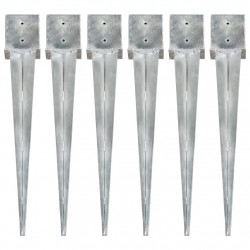 Kołki gruntowe, 6 szt., srebrne, 14x14x91 cm, stal