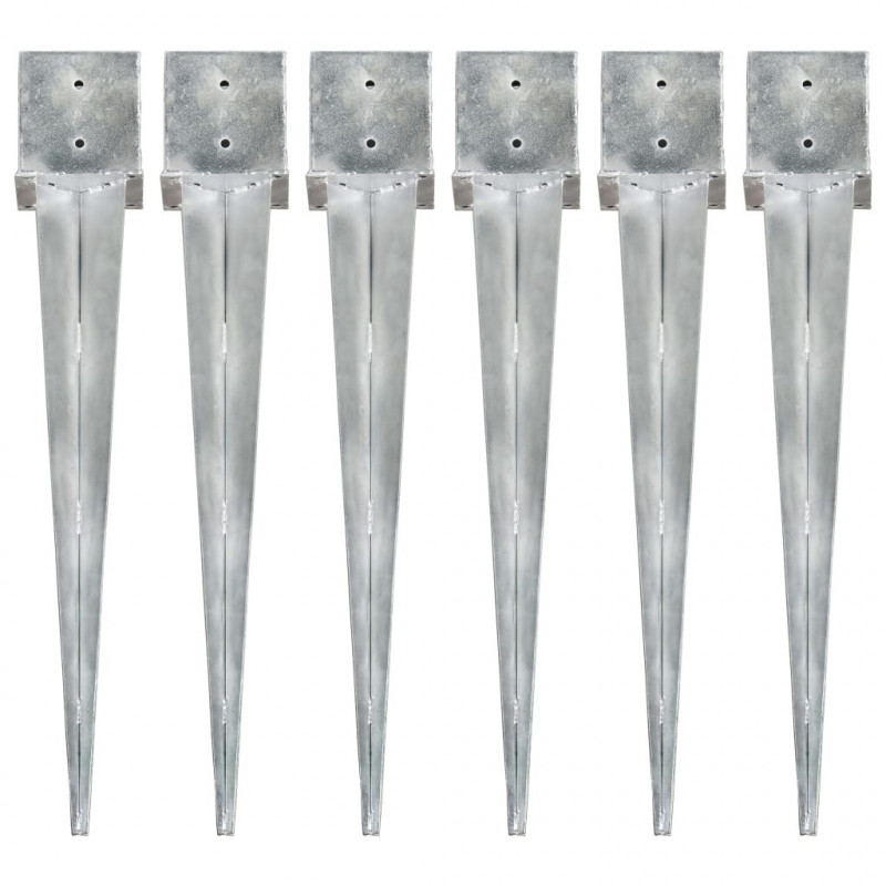 Kołki gruntowe, 6 szt., srebrne, 14x14x91 cm, stal