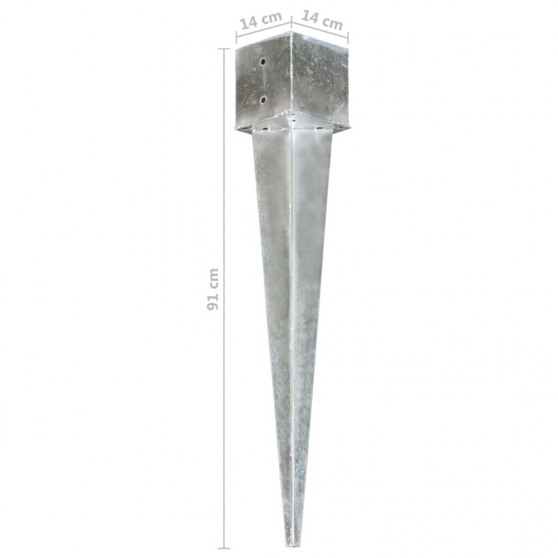 Kołki gruntowe, 6 szt., srebrne, 14x14x91 cm, stal