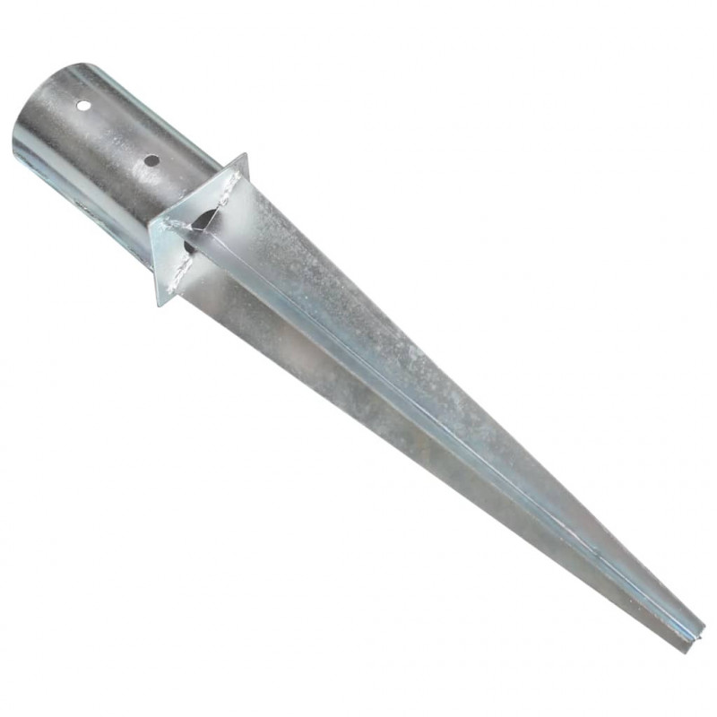 Kołki gruntowe, 2 szt., srebrne, 8x61 cm, stal galwanizowana