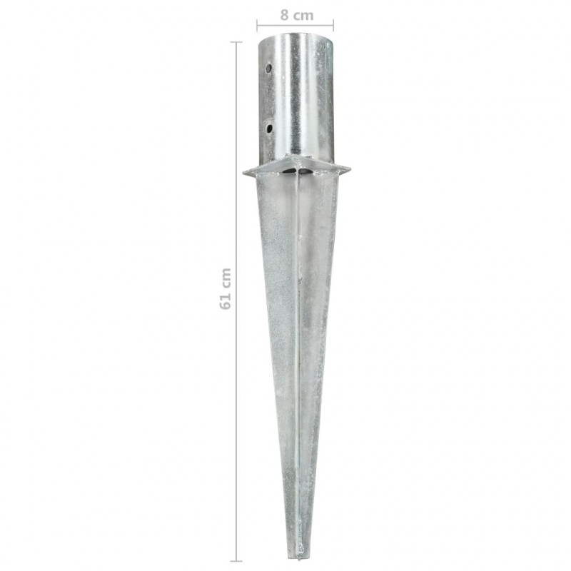 Kołki gruntowe, 2 szt., srebrne, 8x61 cm, stal galwanizowana