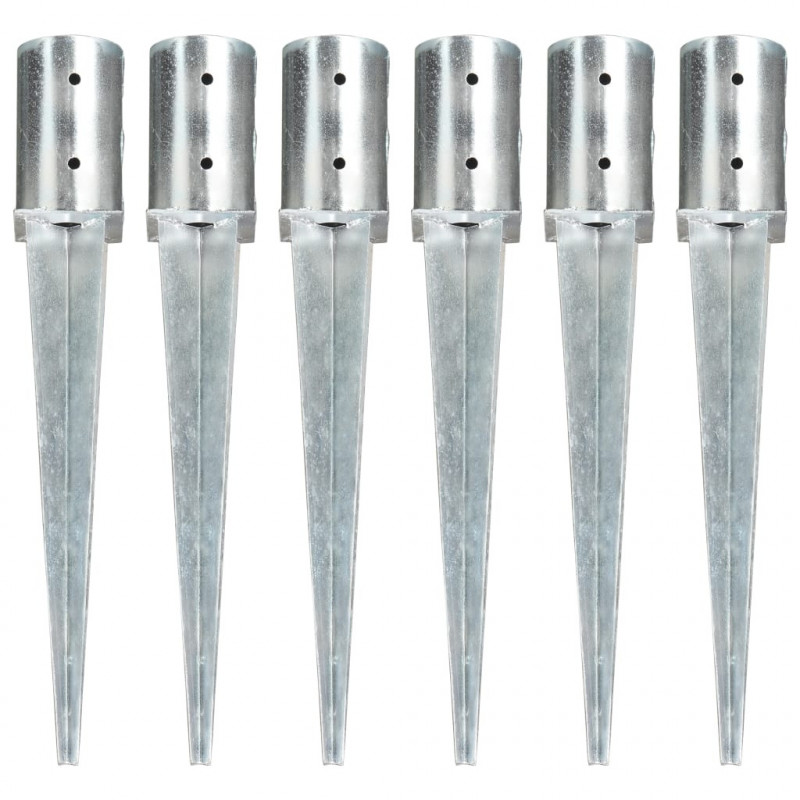 Kołki gruntowe, 6 szt., srebrne, 8x61 cm, stal galwanizowana