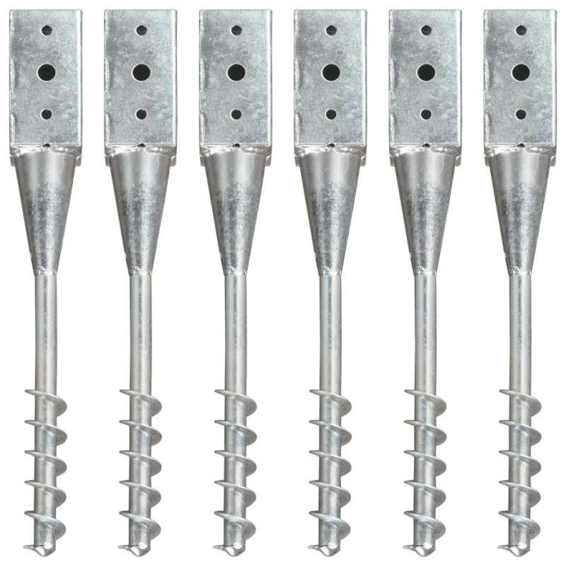 Kołki gruntowe, 6 szt., srebrne, 7x7x56 cm, stal galwanizowana