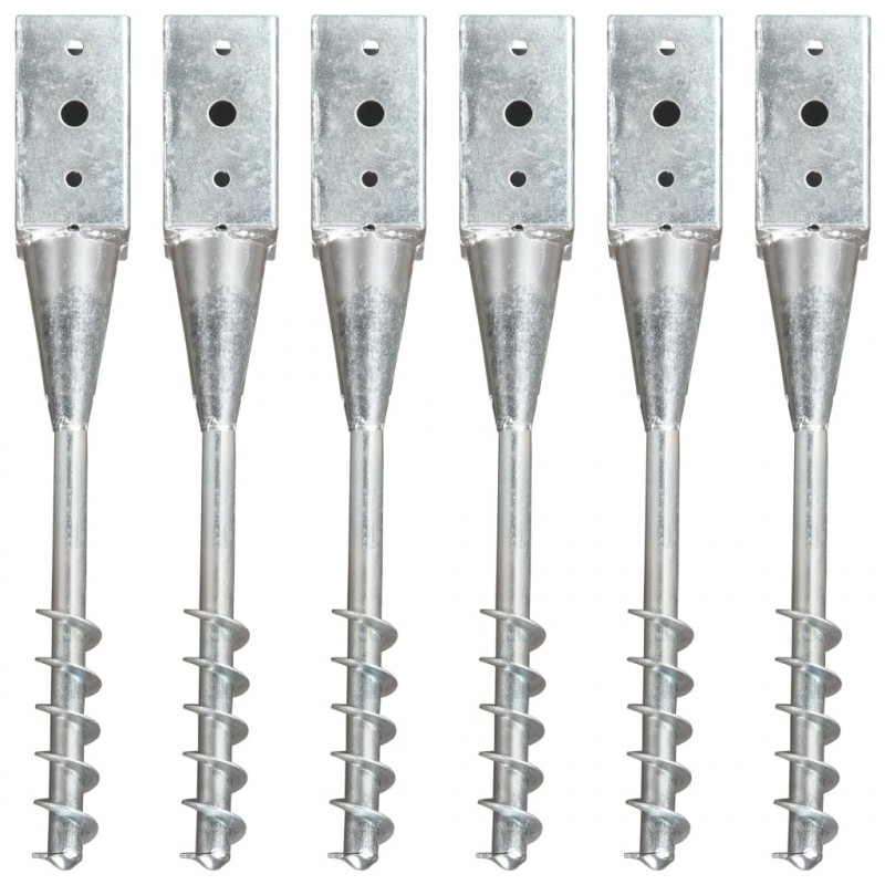 Kołki gruntowe, 6 szt., srebrne, 10x10x57 cm, stal
