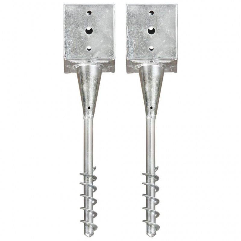 Kołki gruntowe, 2 szt., srebrne, 12 x 12 x 56 cm, stal