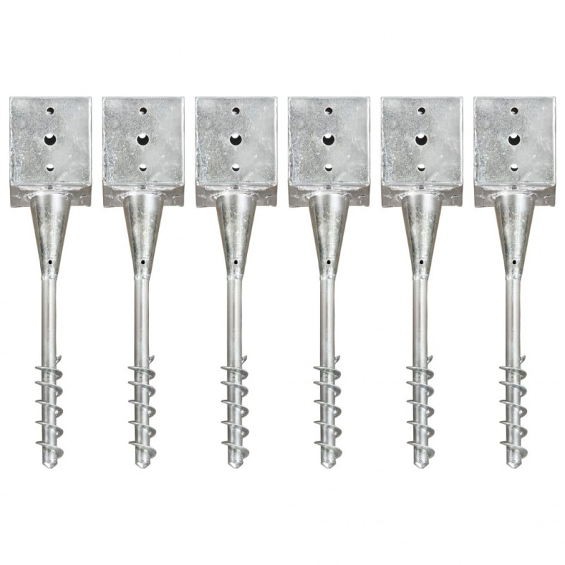 Kołki gruntowe, 6 szt., srebrne, 12 x 12 x 56 cm, stal