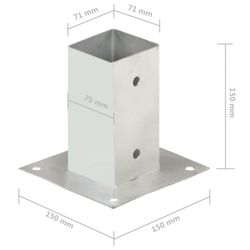 Podstawy słupów, 4 szt., galwanizowany metal, 71 mm