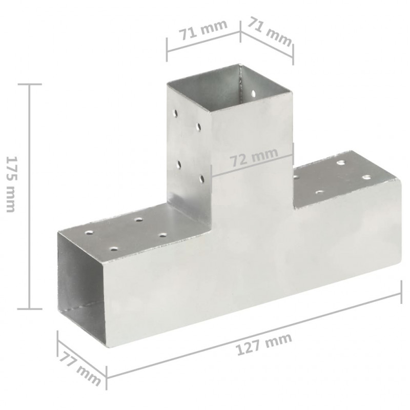 Łącznik do słupków w kształcie T, galwanizowany metal, 71x71 mm