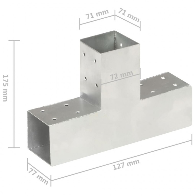 Łączniki w kształcie T, 4 szt., galwanizowany metal, 71x71 mm