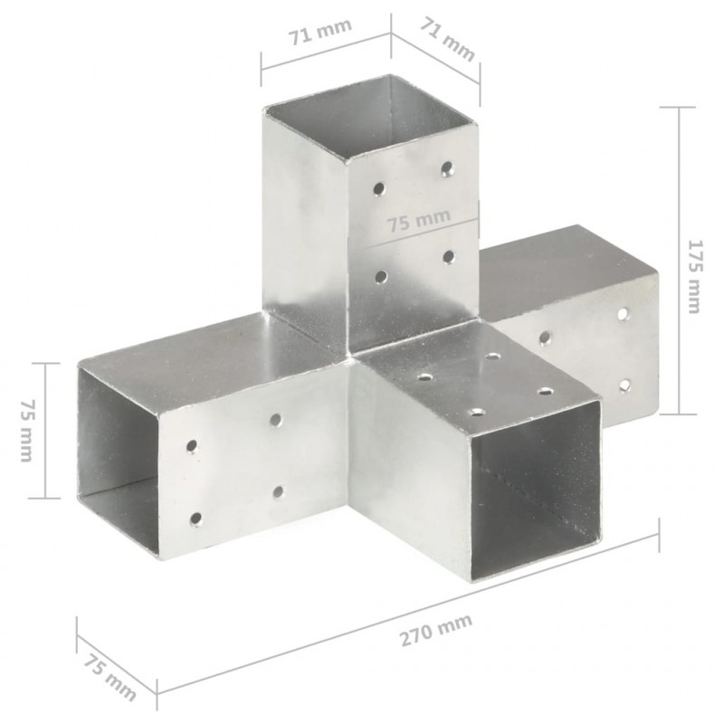 Łącznik do słupków w kształcie X, galwanizowany metal, 71x71 mm