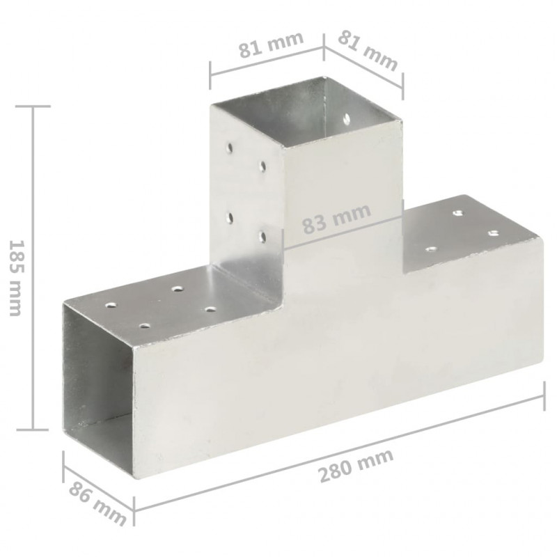 Łącznik do słupków w kształcie T, galwanizowany metal, 81x81 mm
