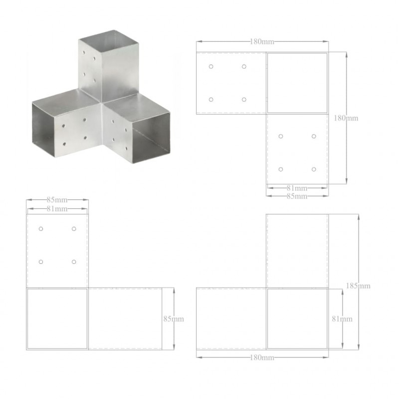 Łącznik do słupków w kształcie Y, galwanizowany metal, 81x81 mm