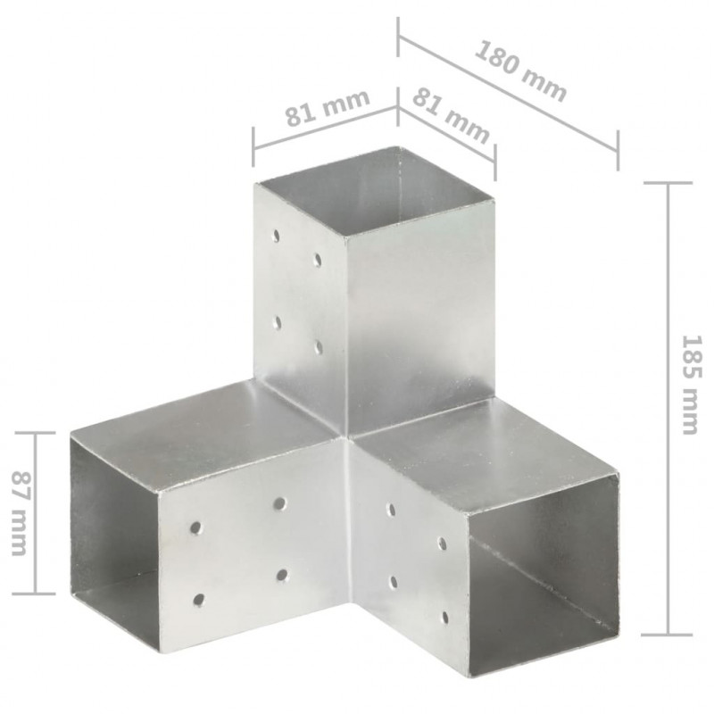 Łączniki w kształcie Y, 4 szt., galwanizowany metal, 81x81 mm