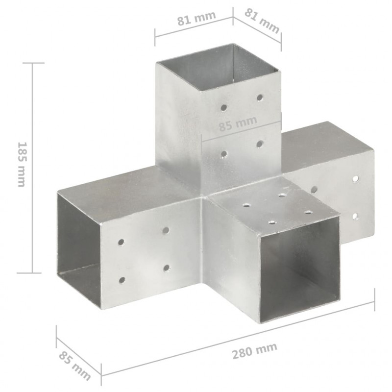 Łącznik do słupków w kształcie X, galwanizowany metal, 81x81 mm