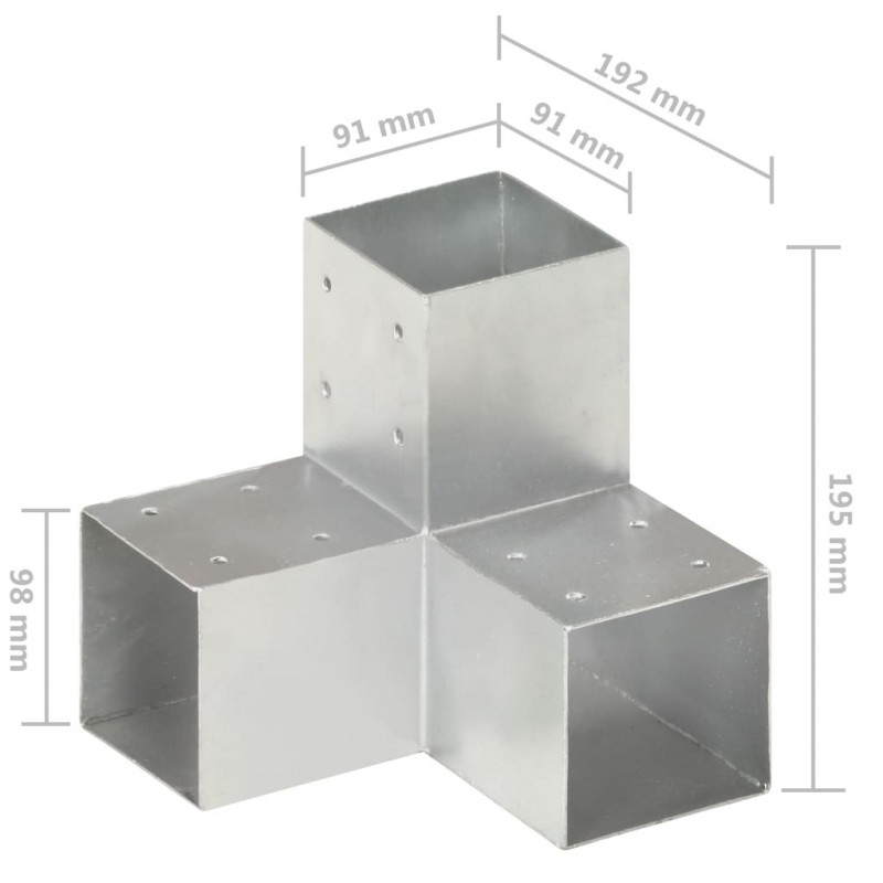 Łączniki w kształcie Y, 4 szt., galwanizowany metal, 91x91 mm
