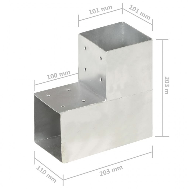 Łączniki w kształcie L, 4 szt., galwanizowany metal, 101x101 mm