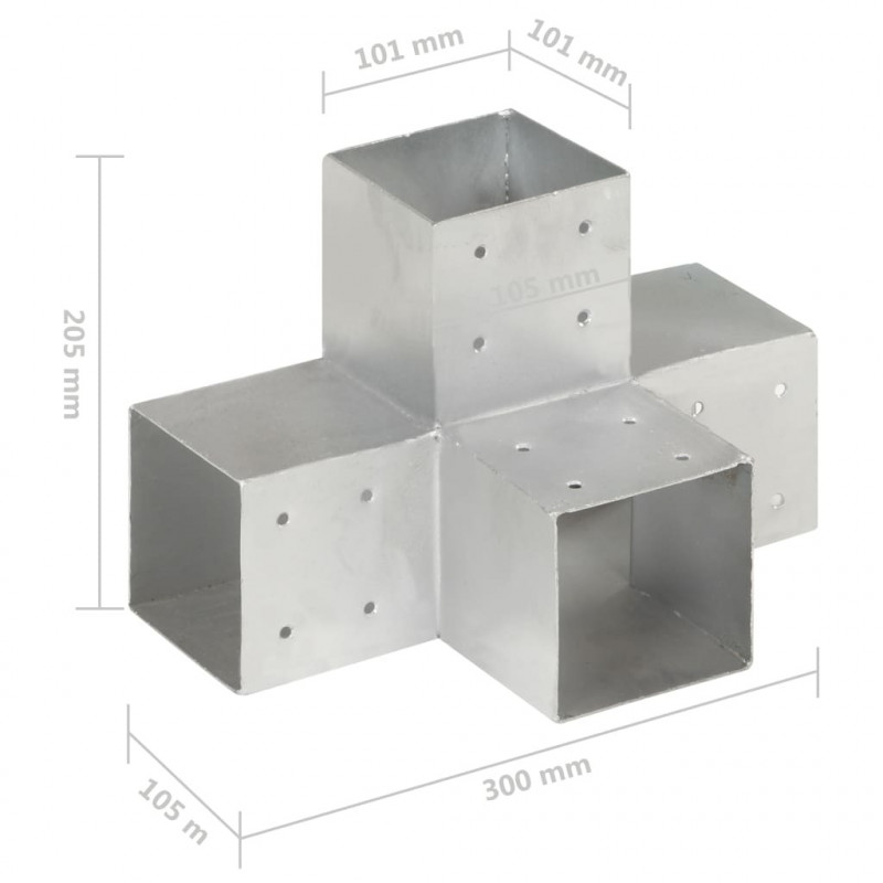Łączniki w kształcie X, 4 szt., galwanizowany metal, 101x101 mm