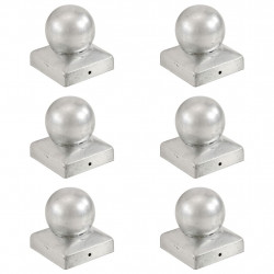 Zatyczki na słupki, 6 szt., kule, galwanizowany metal, 71x71 mm