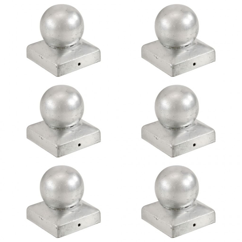 Zatyczki na słupki, 6 szt., kule, galwanizowany metal, 71x71 mm