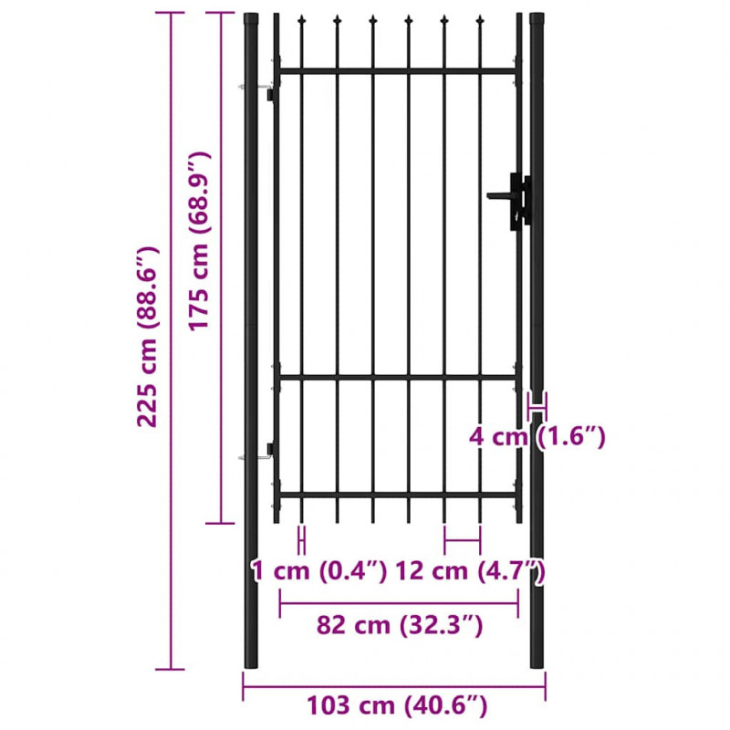 Brama ogrodzeniowa Boxtel pojedyncza z kolcem, stalowa, 1x1,75 m, czarna