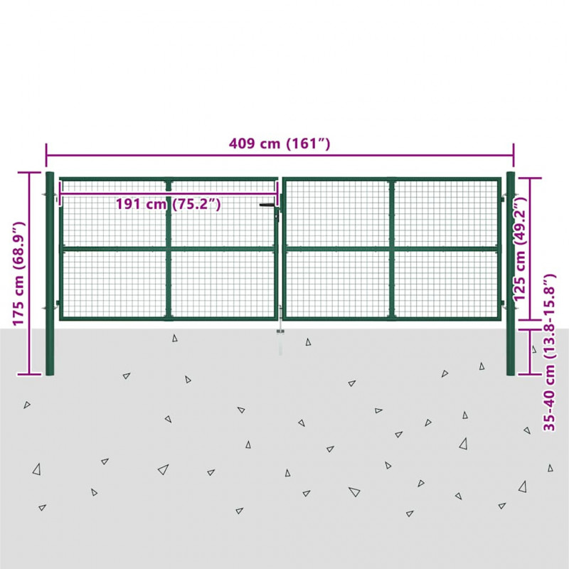 Brama ogrodowa siatkowa stalowa 400x125 cm zielona