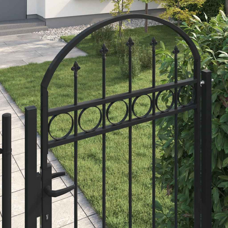 Brama ogrodzeniowa Assen z łukowym zakończeniem i 2 słupkami 105x170 cm, czarna