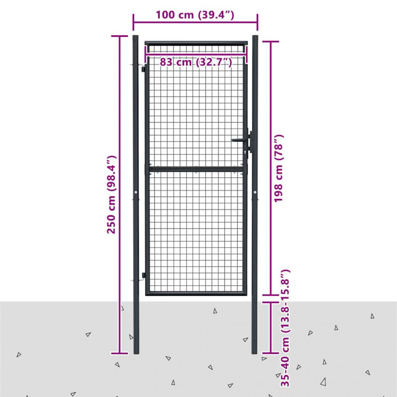 Brama ogrodowa z siatki ocynkowanej, stal 100x200 cm, szara