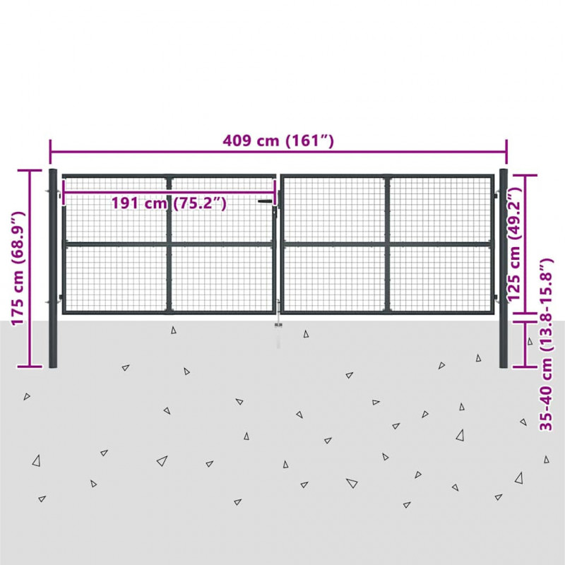 Brama ogrodowa z siatki ocynkowanej, stal 400x125 cm, szara