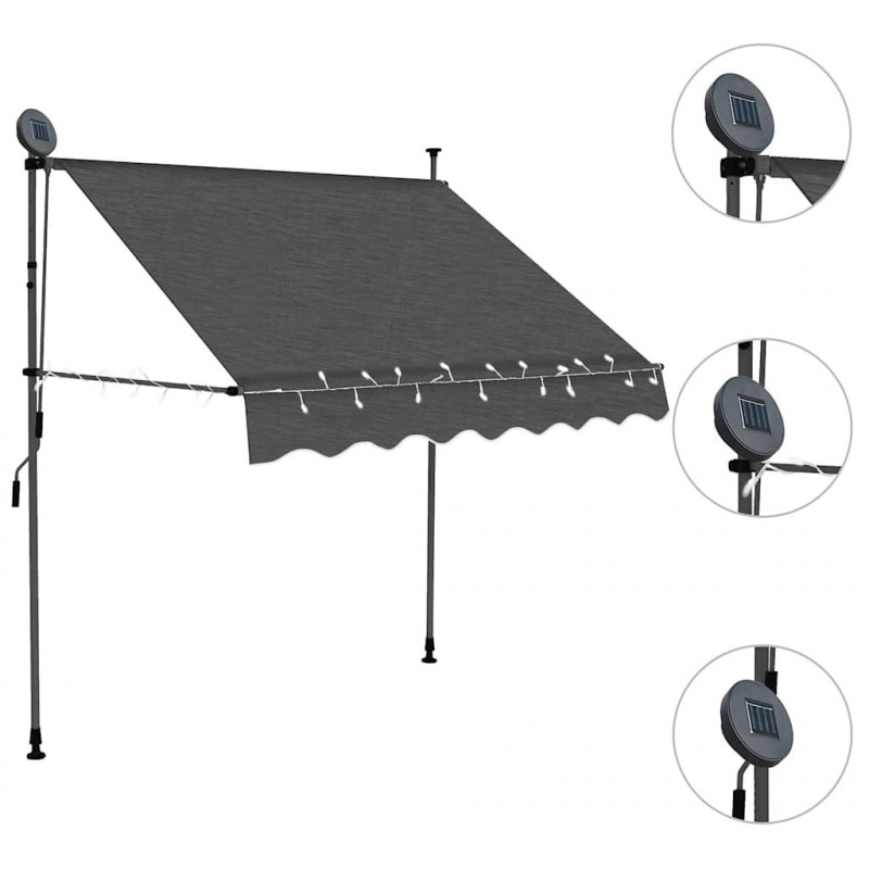 Ręcznie zwijana markiza z LED, 200 cm, antracytowa