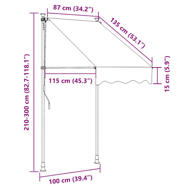 Ręcznie zwijana markiza z LED, 100 cm, kremowa