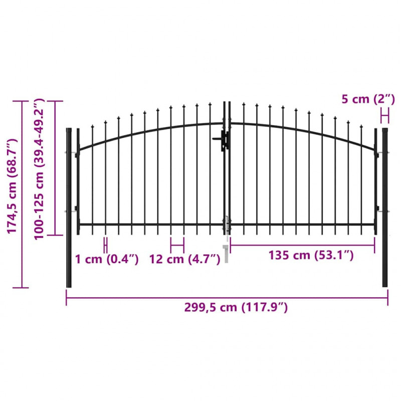 Brama ogrodzeniowa Woerden podwójne drzwi z kolcem 299,5x174,5 cm