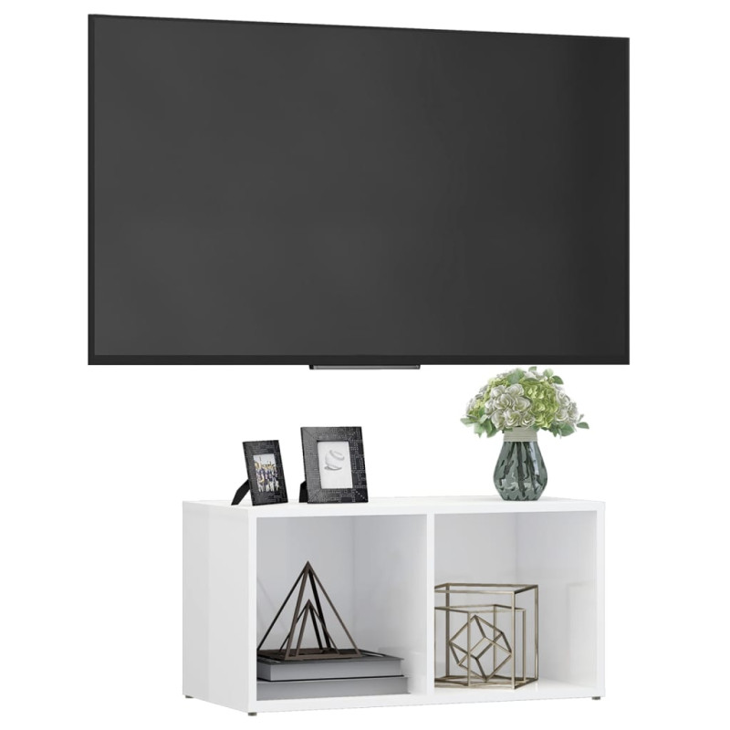 Szafka pod TV, wysoki połysk, biała, 72x35x36,5 cm