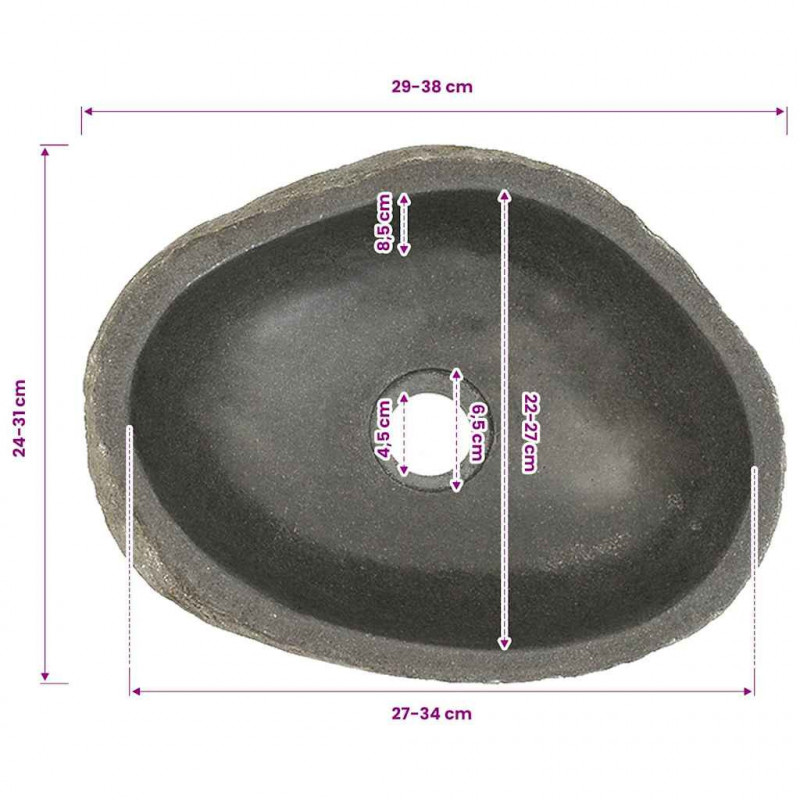 Umywalka z kamienia rzecznego, owalna, (29-38)x(24-31) cm