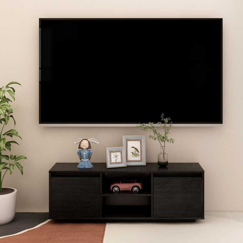Szafka pod telewizor, czarna, 110x30x40 cm, drewno sosnowe